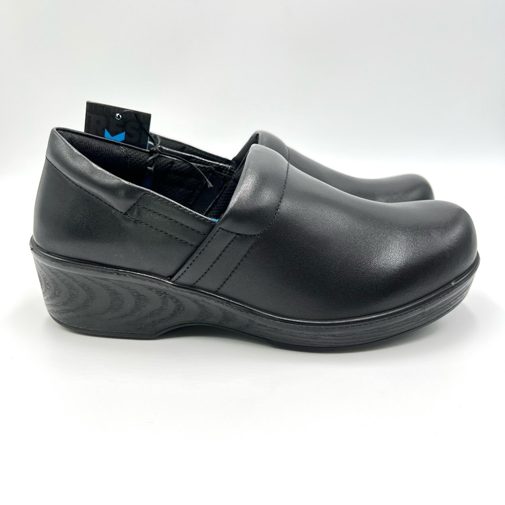 7.5W 7.5 WIDE WIDTH Dr Scholls Womens‎ Black Leather Dynamo Work Shoes Clogs